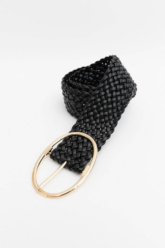 Braided Vegan Leather Belt - Black