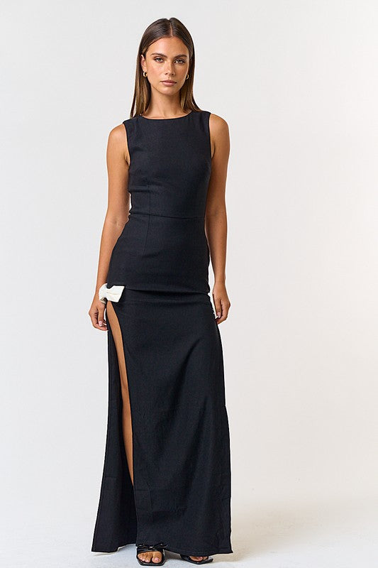 Jana High Slit Bow Maxi Dress Lithologie Co. Jana High Slit Bow Maxi Dress Lithologie Co.