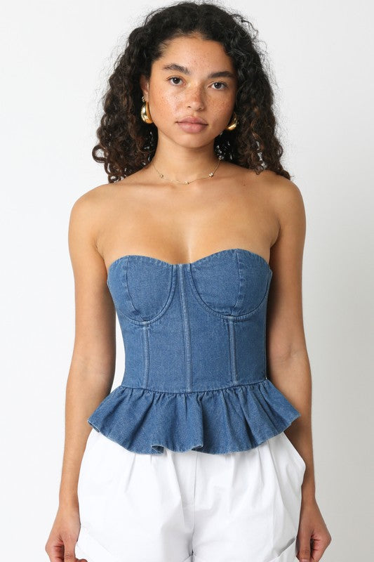 Washed Ashore Peplum Corset Denim Top – Lithologie Co.