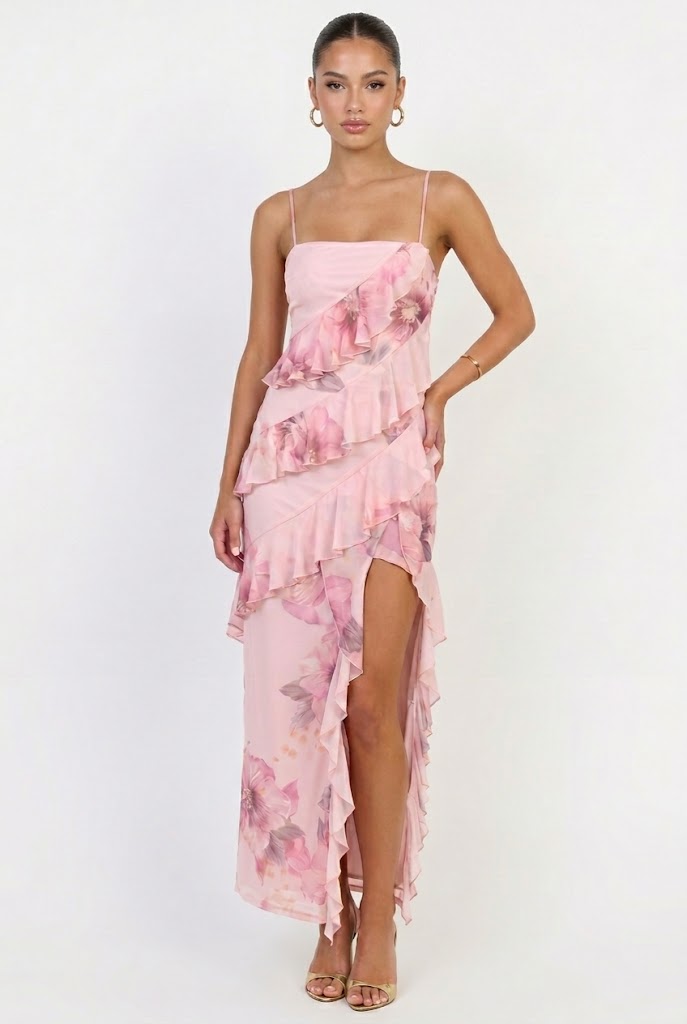Ruffle Dress Pomelo Floral Dress V Neck Floral Bow Tied Sleeves Dress Black Pomelo  Fashion