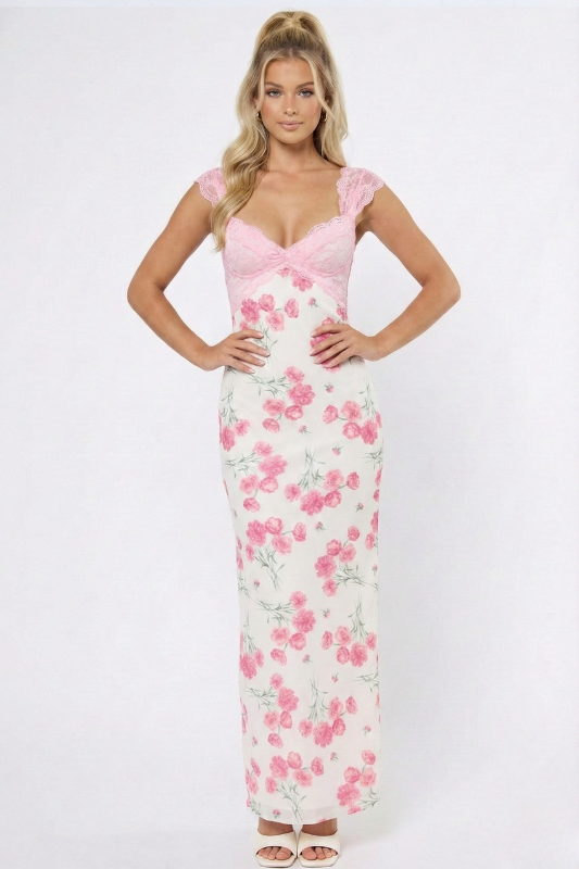 chinese dress ladies Garden Party Lace Floral Maxi Dress – Lithologie Co