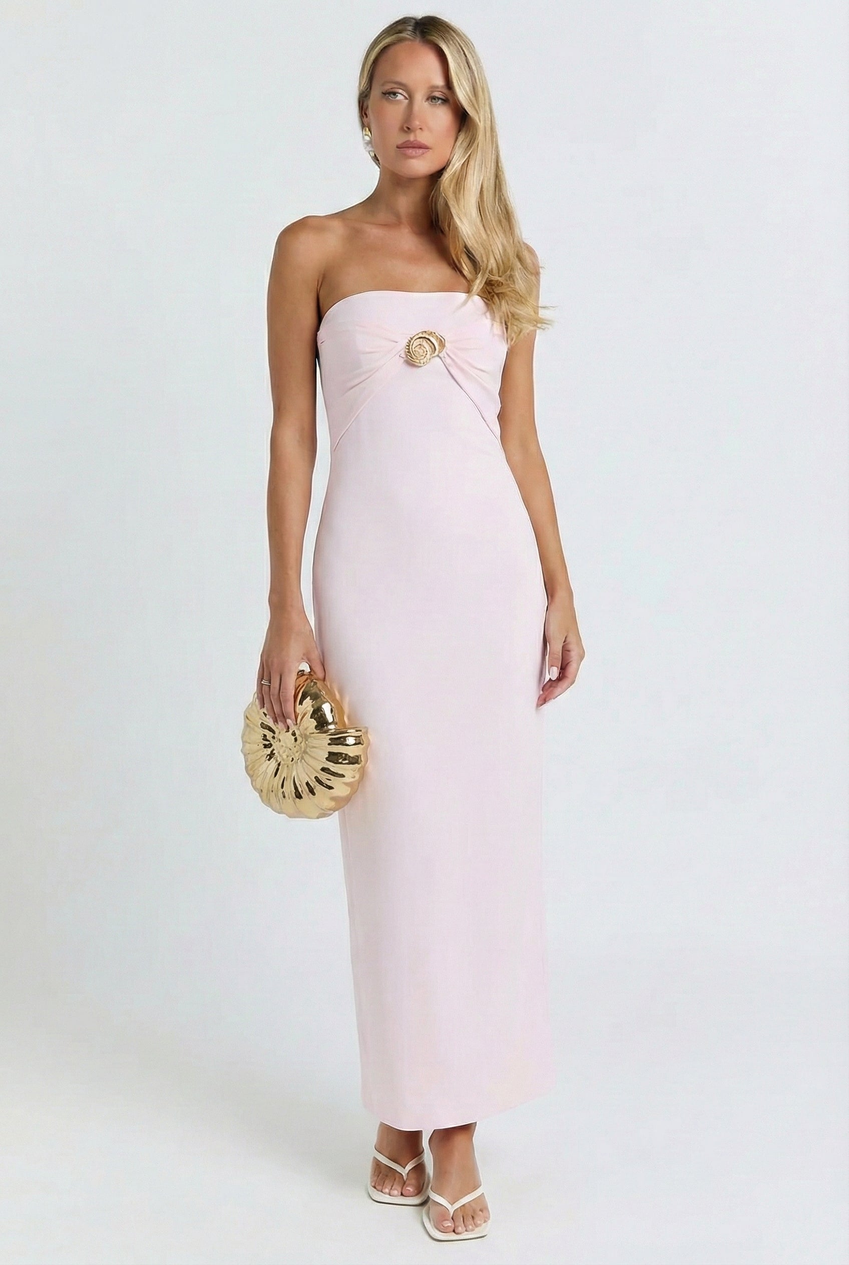 Seashell Buckle Tube Maxi Dress Pink / M