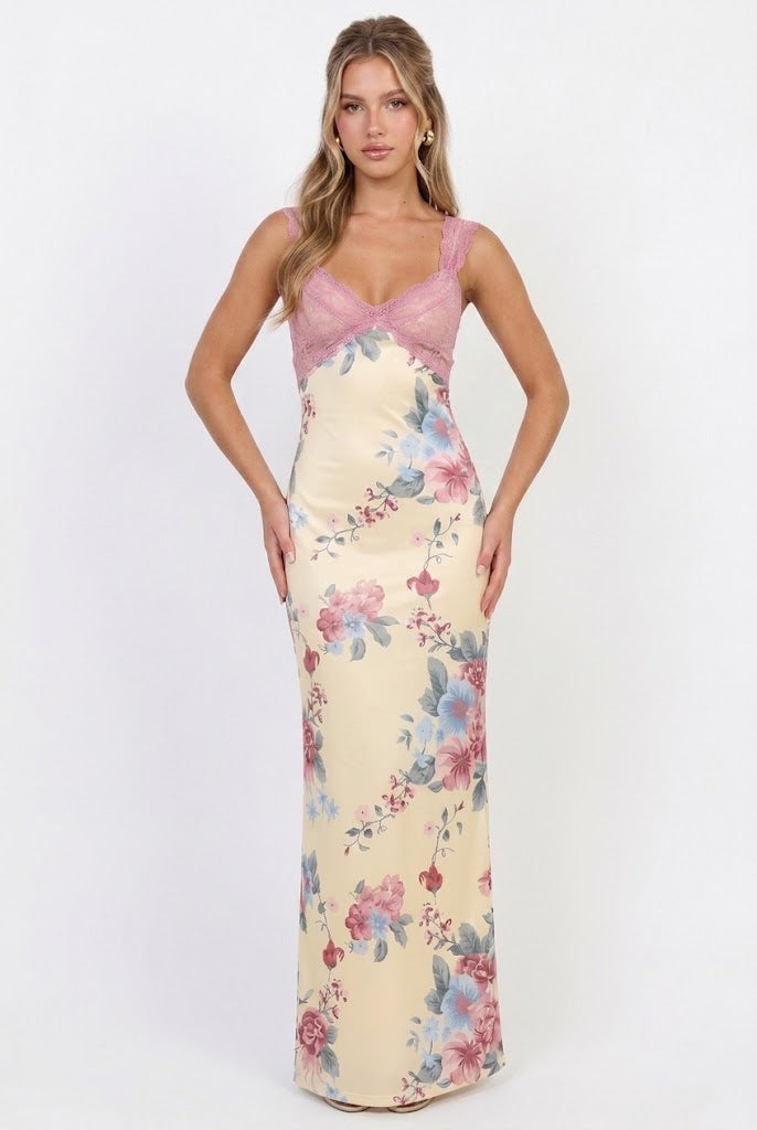 Sweet Tea Mesh Floral Maxi Dress Final Sale / L Sweet Tea Mesh Floral Maxi Dress Final Sale / L
