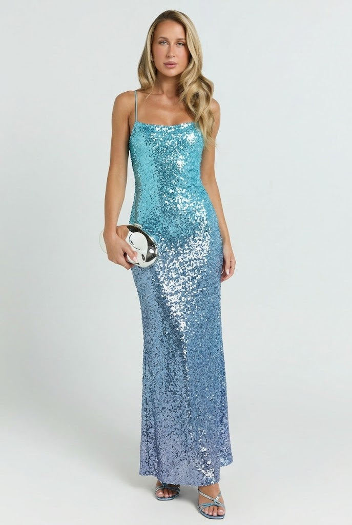 Astara Sequin Maxi Dress Gradient Blue L Astara Sequin Maxi Dress Gradient Blue L