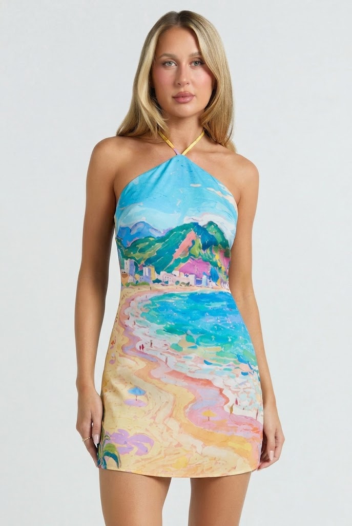printed halter mini dress Printed Halter Mini Dress Americana Abstract