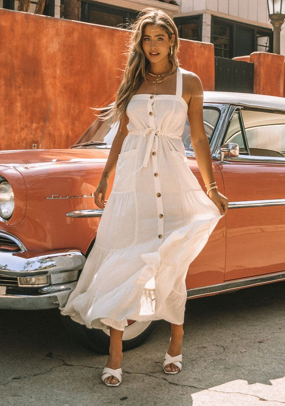 Boho Linen Blend Tiered Button Front Midi Dress | women fashion –  Lithologie