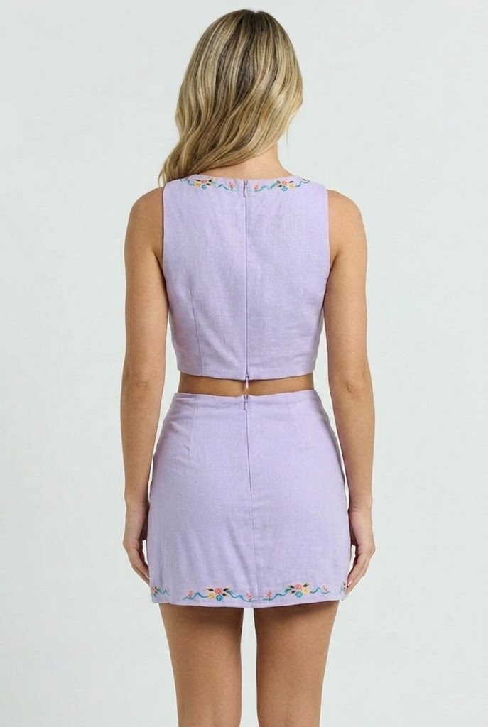 Lavender Embroidered Mini Skirt