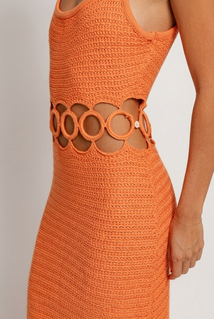 Bali Square Neck Sleeveless Crochet Midi Dress Orange / S
