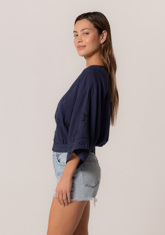 Along The Coast Eyelet Embroidered Blouse Top