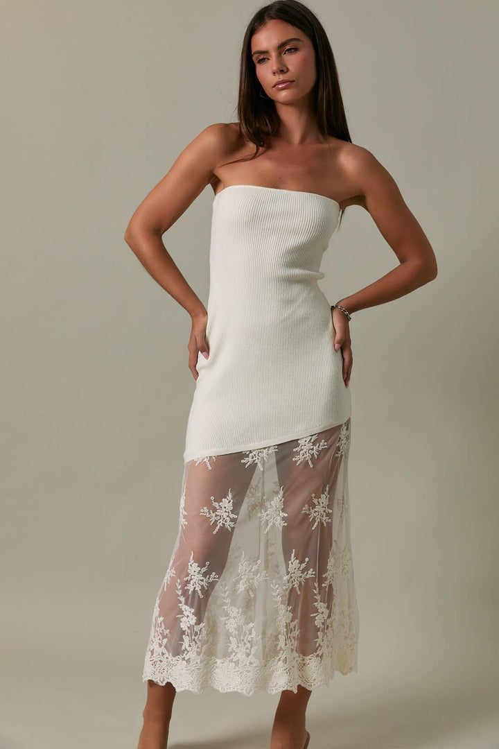 Ivory Lace Hem Tube Dress