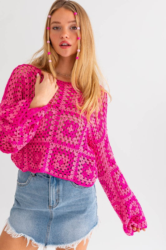Elisa Knit Long Sleeve Crochet Top - Extra Small - Final Sale