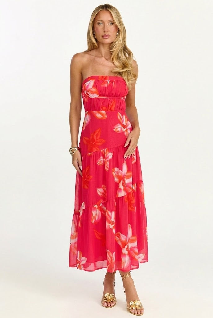 Bloom Vista Strapless Midi Dress