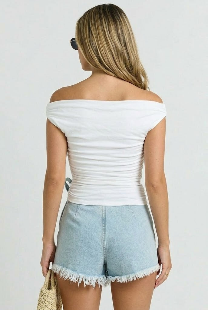Side Drape Off-Shoulder Top