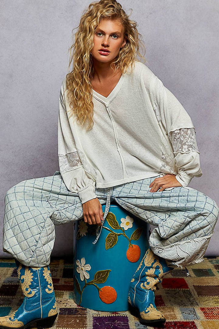 Boheme Lace Trim V-Neck Top