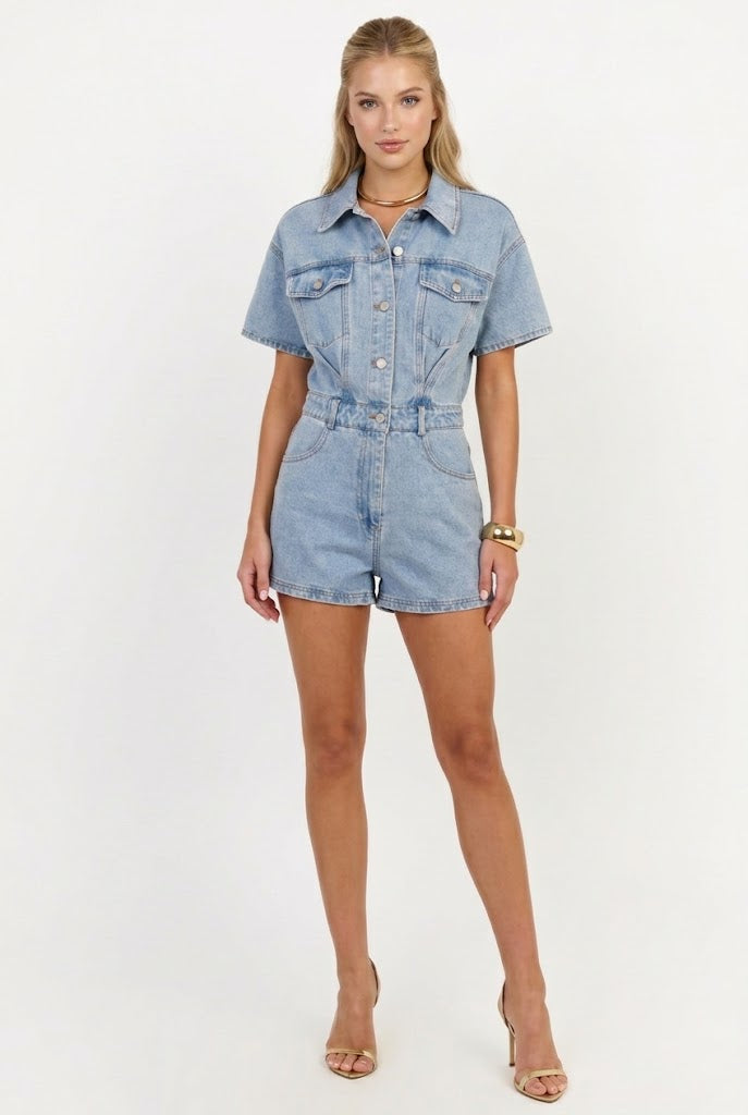 One & Only Denim Romper - Extra Small