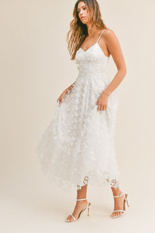 Time To Fly Butterfly Lace Flutter Midi Dress