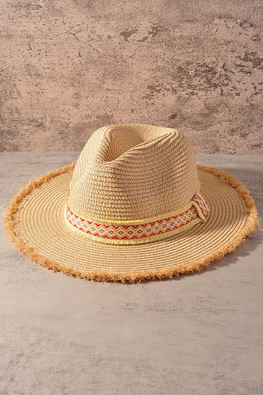 Saint Martin Colorful Band Frayed Panama Hat