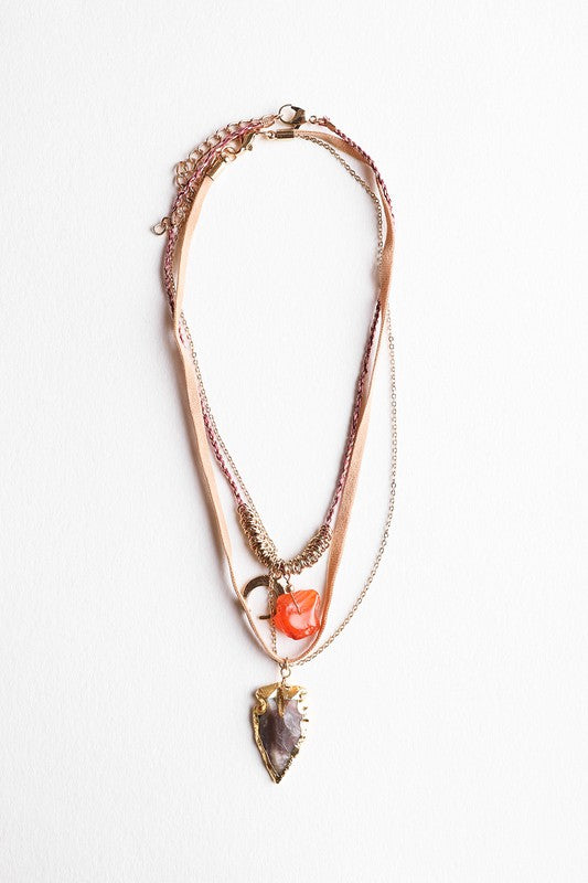 Carnelian & Agate Layered Stone Suede Necklace