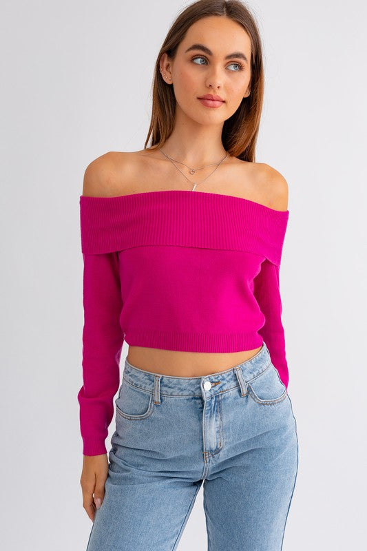Picture Perfect Off Shoulder Sweater Top - Medium - Final Sale
