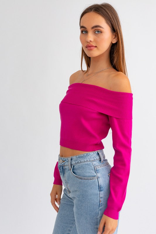 Picture Perfect Off Shoulder Sweater Top - Medium - Final Sale