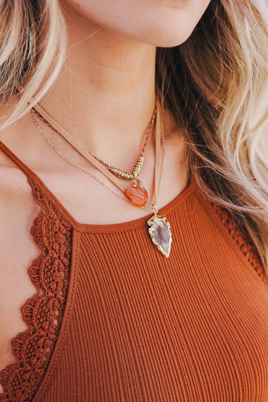 Carnelian & Agate Layered Stone Suede Necklace