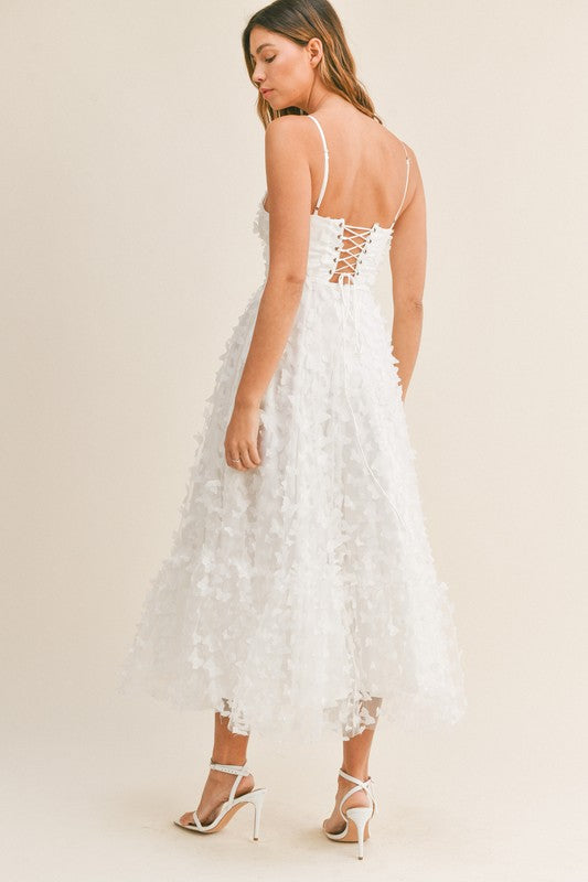 Time To Fly Butterfly Lace Flutter Midi Dress