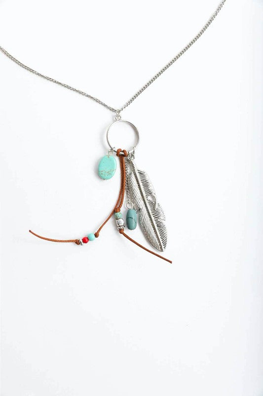 Wenona Feather Turquoise Charm Necklace