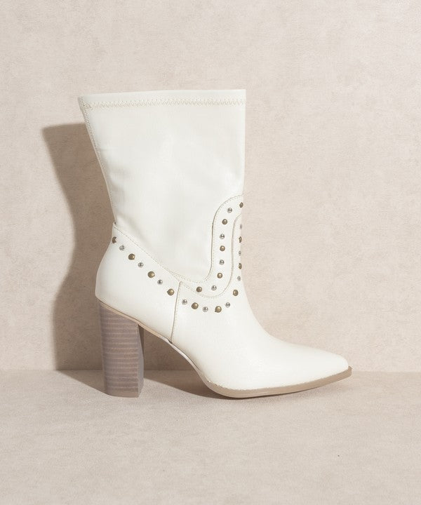 Dina Studded Faux Leather Heeled Boot