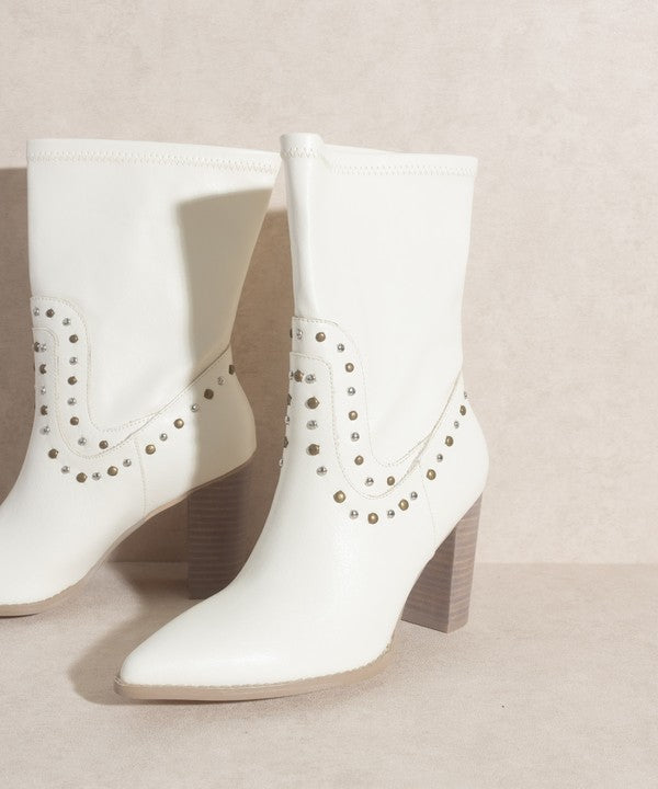 Dina Studded Faux Leather Heeled Boot