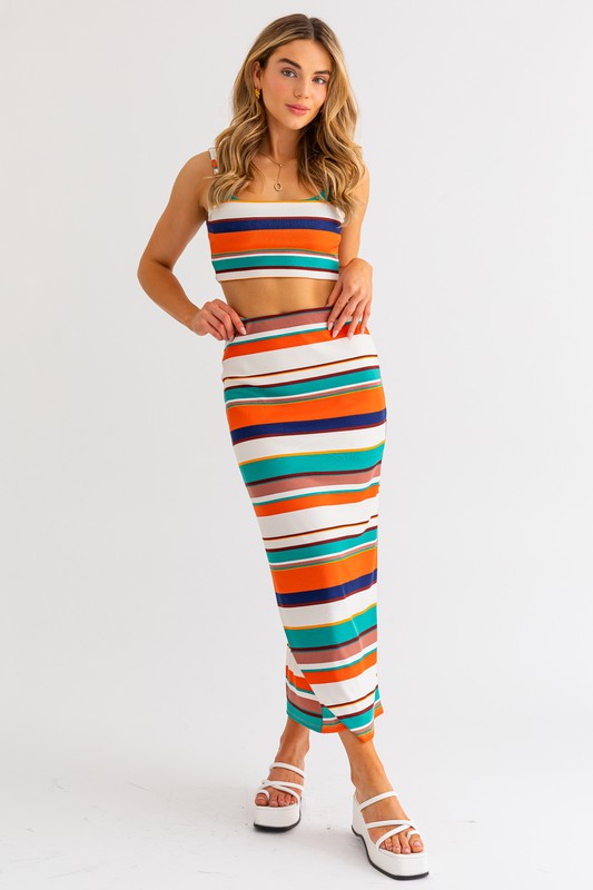 A Day At Lake Como Striped Maxi Skirt