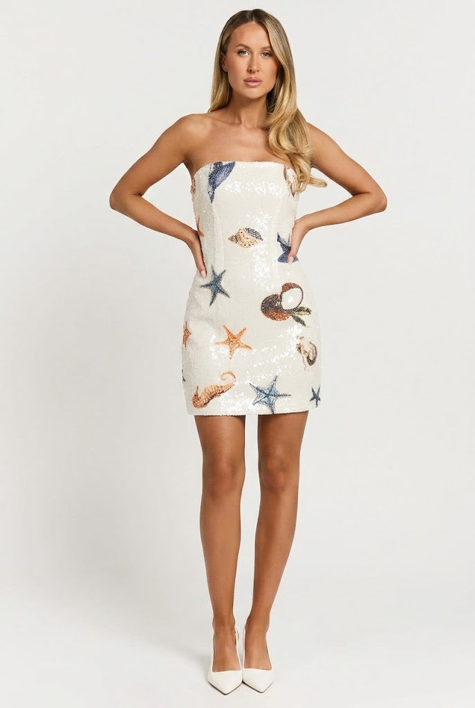 Beach Bar Sequin Mini Dress Cream / L