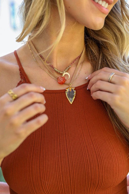 Carnelian & Agate Layered Stone Suede Necklace