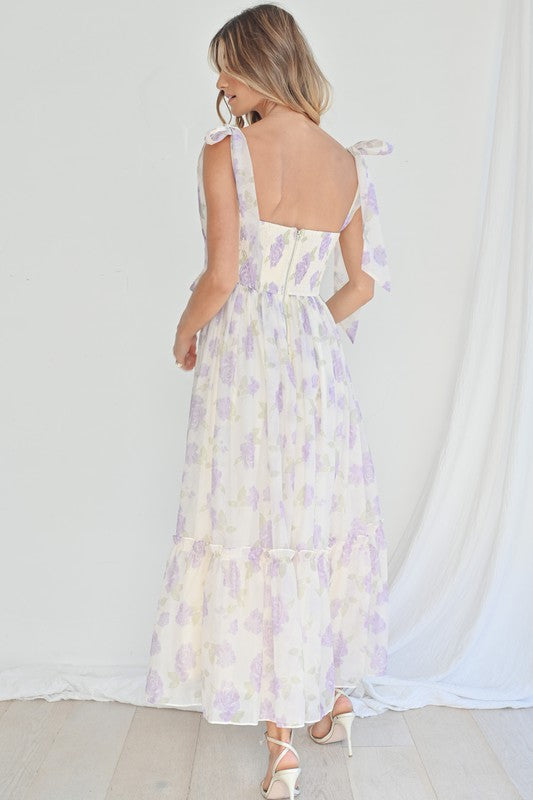Lavender Dreams Chiffon Shoulder Tie Maxi Dress