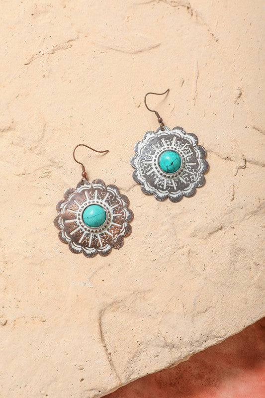 Rustic Turquoise Flower Earrings