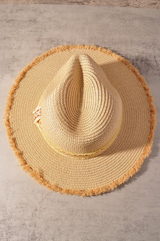 Saint Martin Colorful Band Frayed Panama Hat