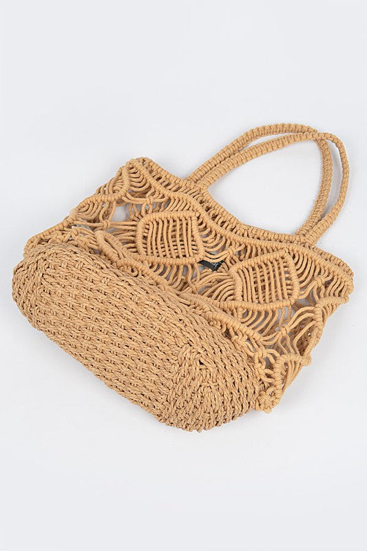 Sicily Cotton Crochet Straw Bottom Tote
