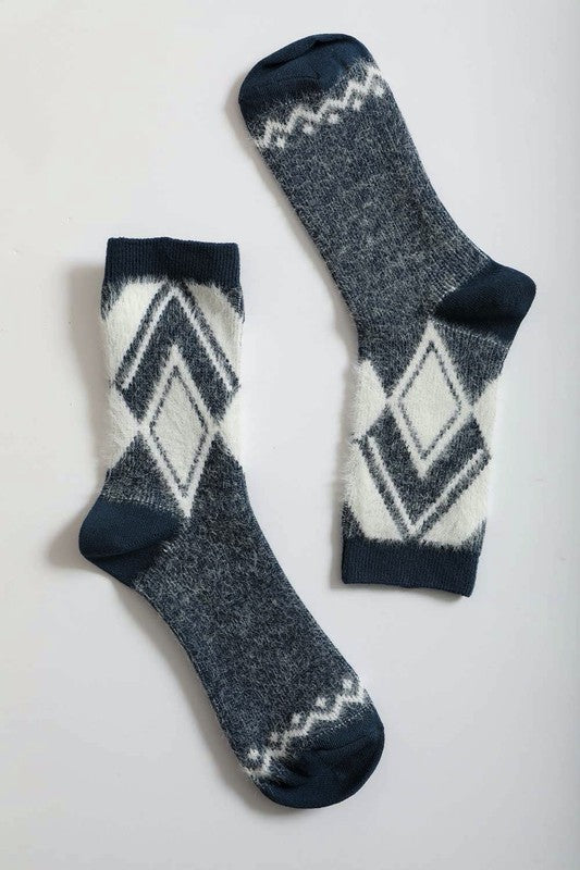 Diamond Faux Mohair Ankle Socks