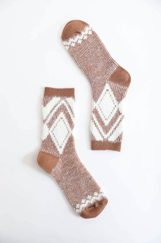 Diamond Faux Mohair Ankle Socks