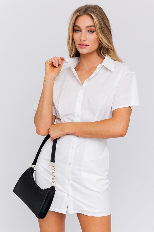 Chic Half Sleeve Fitted Shirt Mini Dress