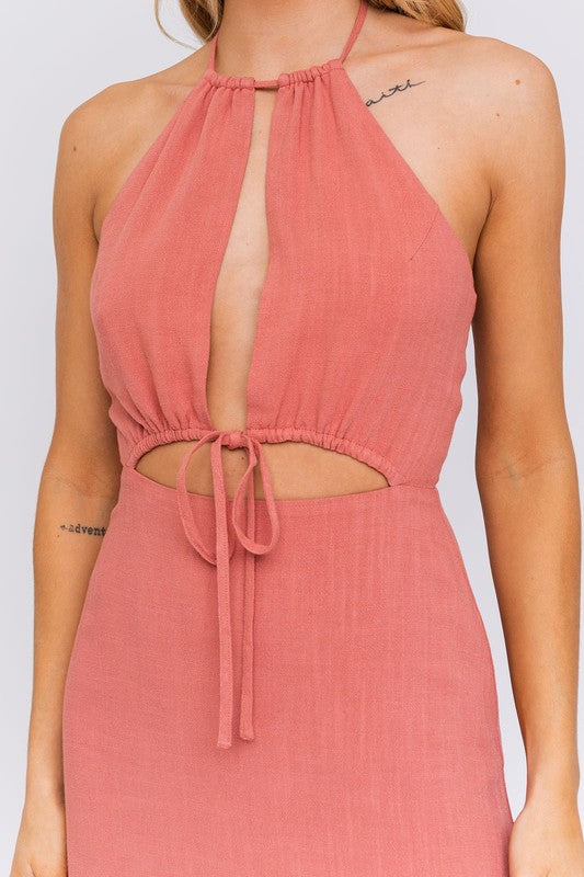 Halter Neck Open Front Mini Dress