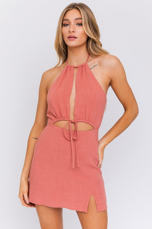 Halter Neck Open Front Mini Dress