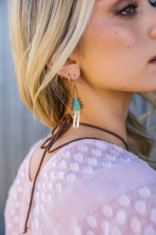 Aqua Beaded Crystal Drop Earrings