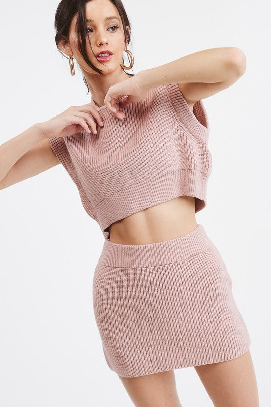 Two of a Kind Soft Knit Top & Mini Skirt Set - Final Sale