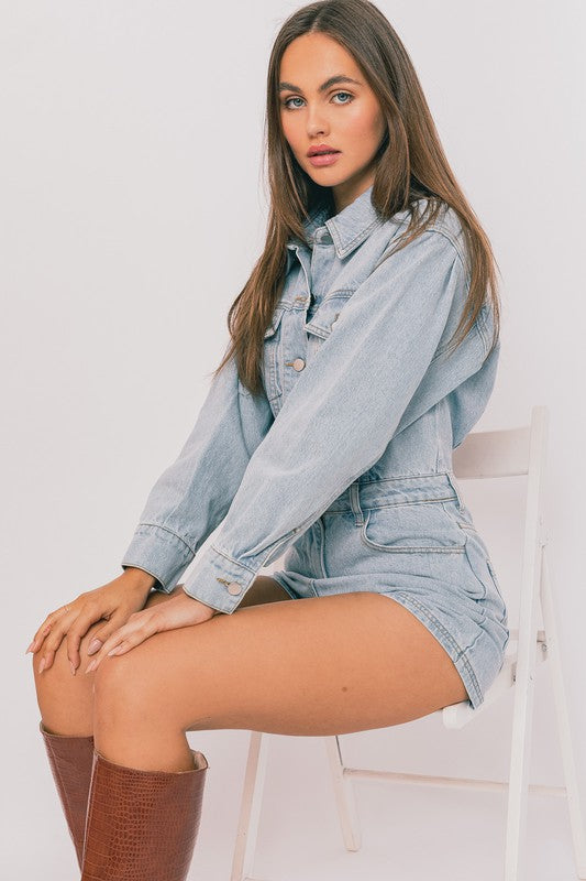 Always Cool Long Sleeve Denim Pocketed Romper