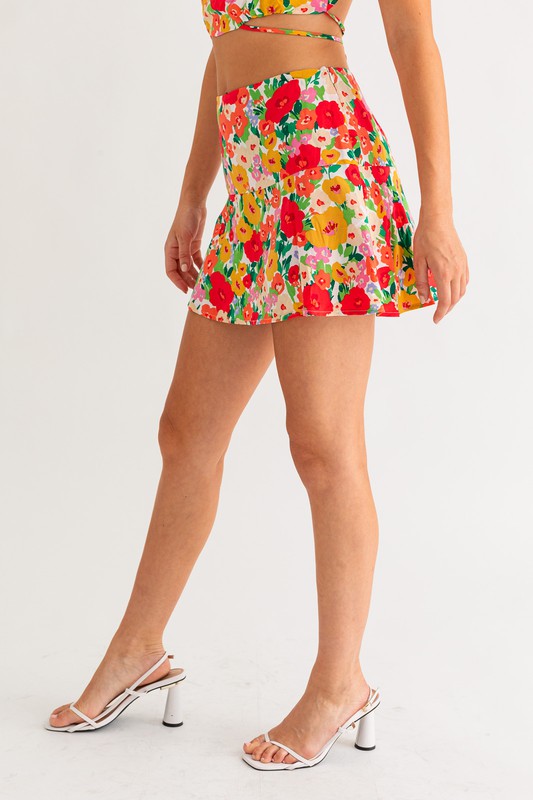 French Riviera Floral Mini Skirt - Small - Final Sale