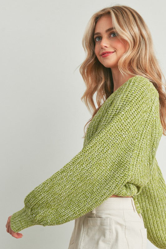 Show Don't Tell Open Back Cropped Sweater -  Kohlrabi