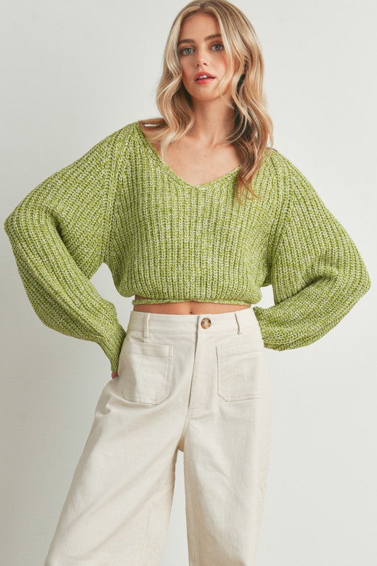 Show Don't Tell Open Back Cropped Sweater -  Kohlrabi