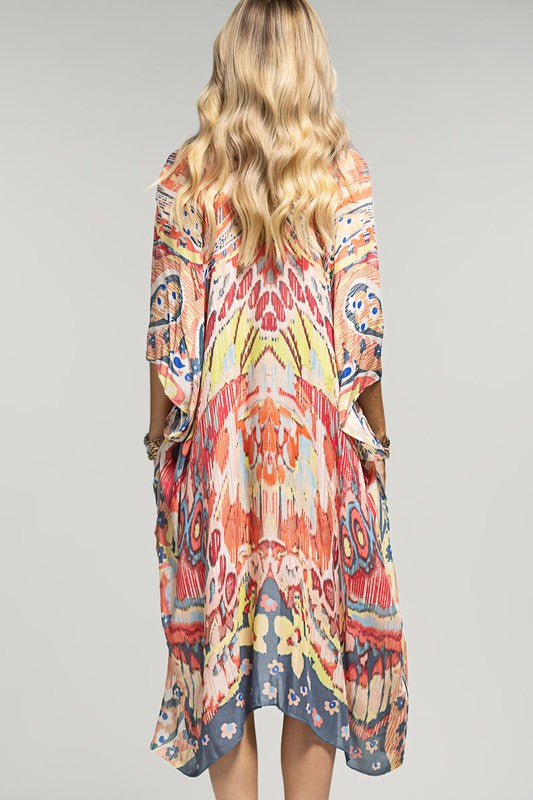 Rose Abstract Open Front Kimono