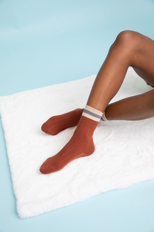 Striped Color Block Wool Crew Socks