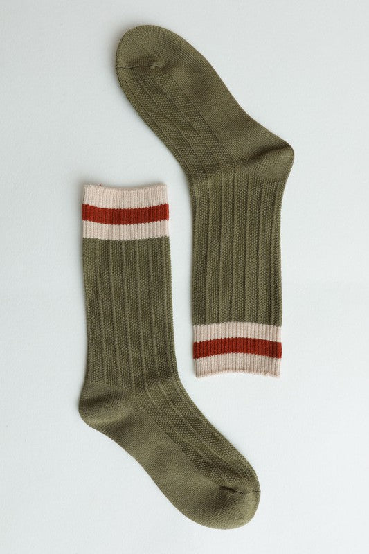 Striped Color Block Wool Crew Socks